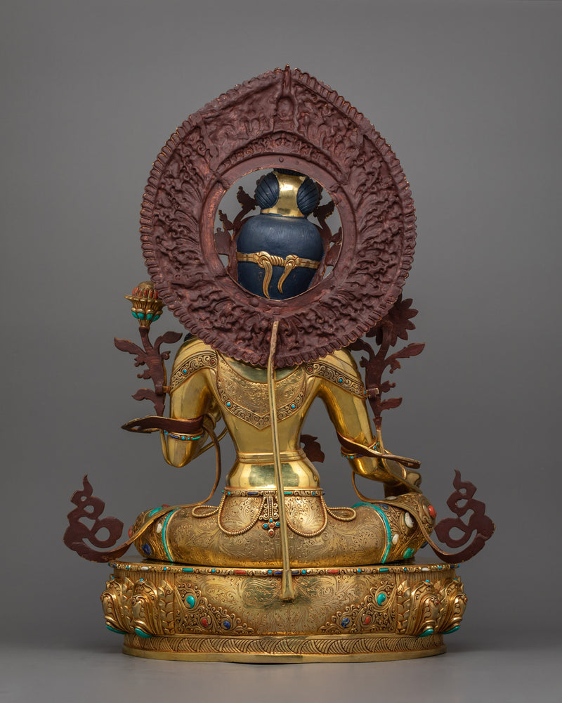 Green Tara Sculpture on Her Lotus Throne | Himalayan Goddess Tara