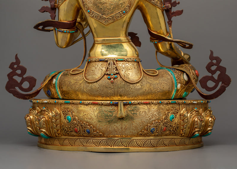 Green Tara Sculpture on Her Lotus Throne | Himalayan Goddess Tara