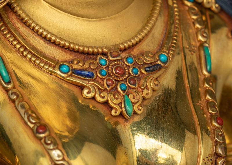 Green Tara Sculpture on Her Lotus Throne | Himalayan Goddess Tara