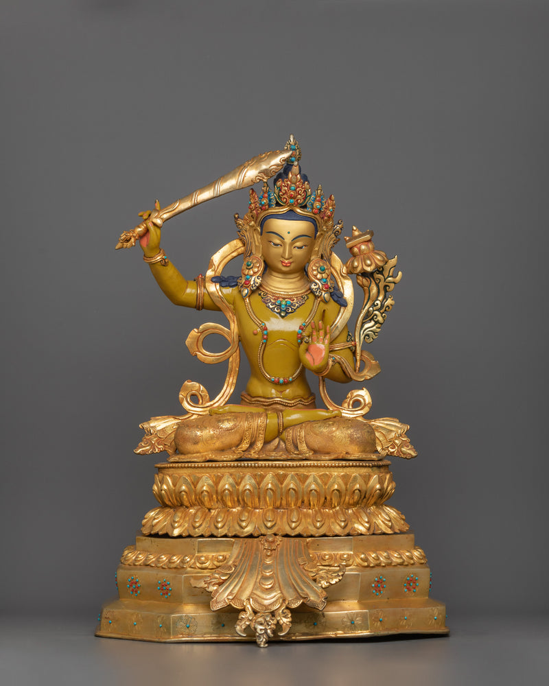 Handmade Manjushri Sculpture for Home Decor | Powerful Deity With Sword in Right Hand