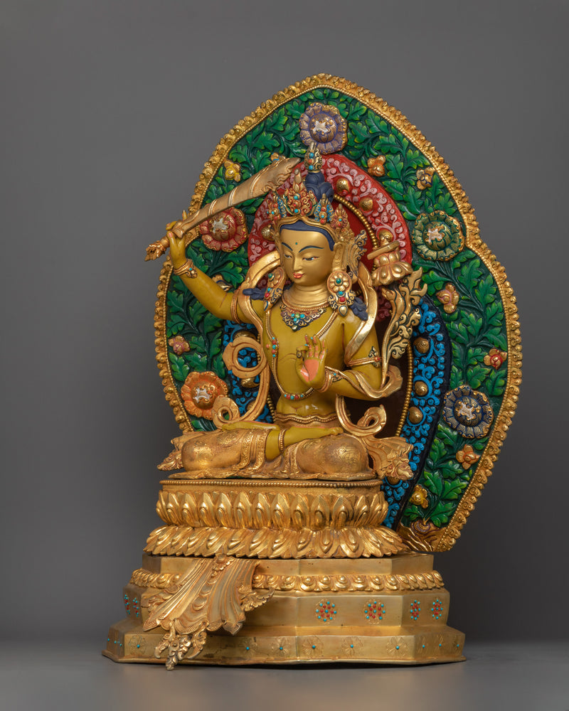 Handmade Manjushri Sculpture for Home Decor | Powerful Deity With Sword in Right Hand