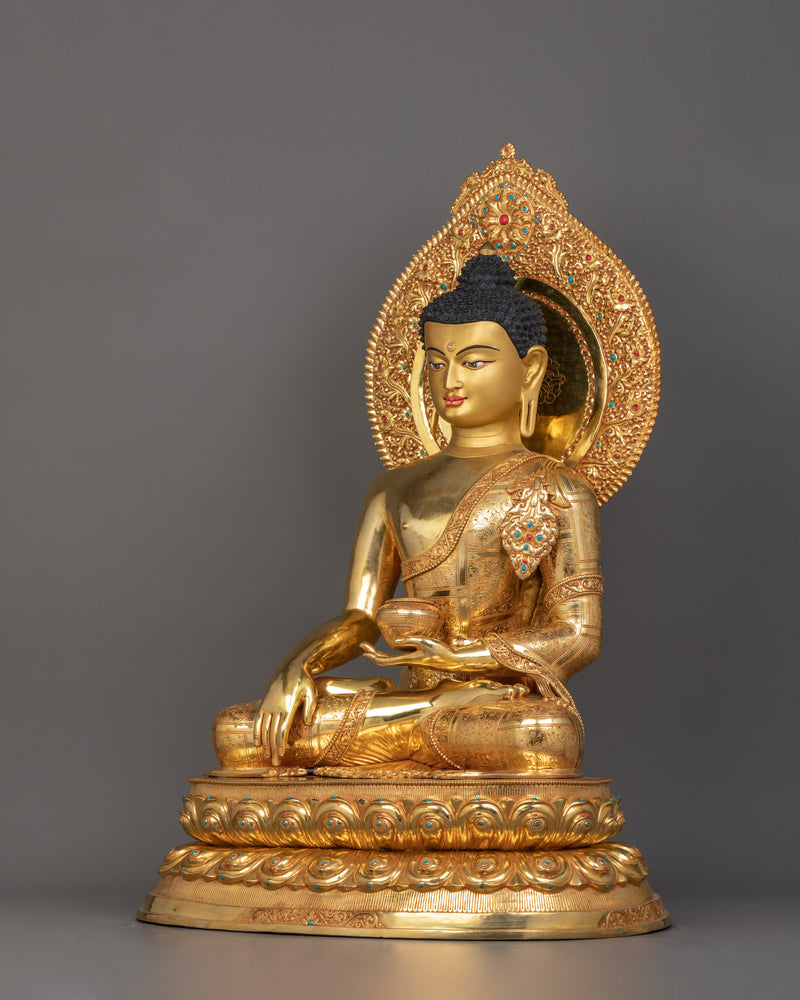 Enlightened Shakyamuni Buddha Statue with Sacred Halo | Symbol of Wisdom and Peace