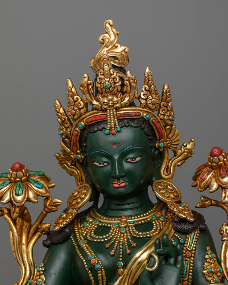 Green Tara Compassionate Buddhist Deity Statue | Buddhist Art for Spiritual Growth