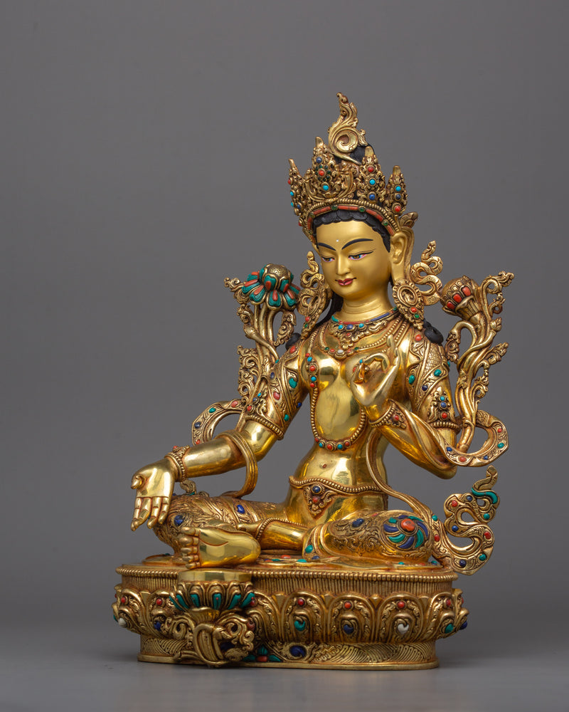 14 Inches Handmade Green Tara Statue | Mother of all Buddha