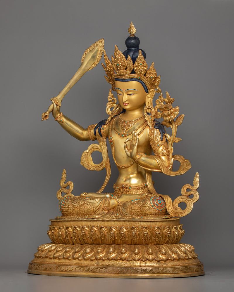 Tibetan Bodhisattva Manjushri Wisdom Deity Figurine | Guardian of Dharma