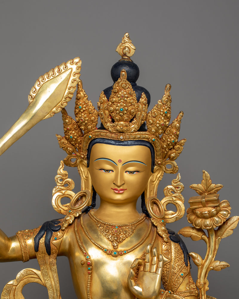 Tibetan Bodhisattva Manjushri Wisdom Deity Figurine | Guardian of Dharma