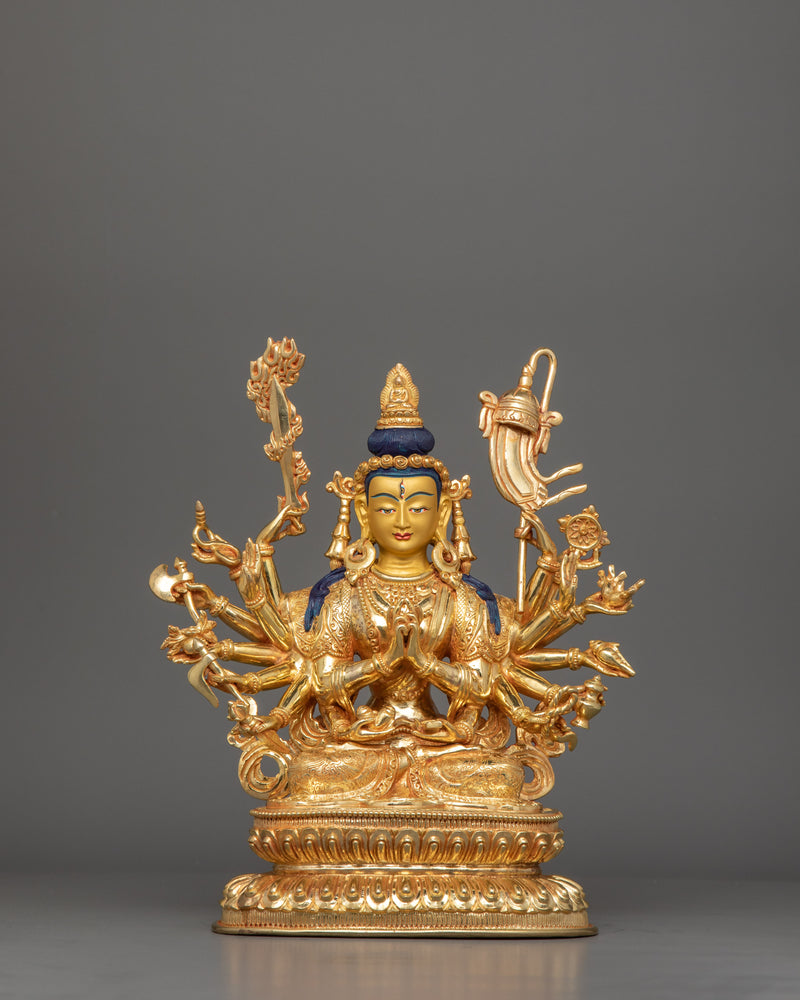 24K Gold Gilded Chundi Sculpture | Goddess of Victory and Prosperity