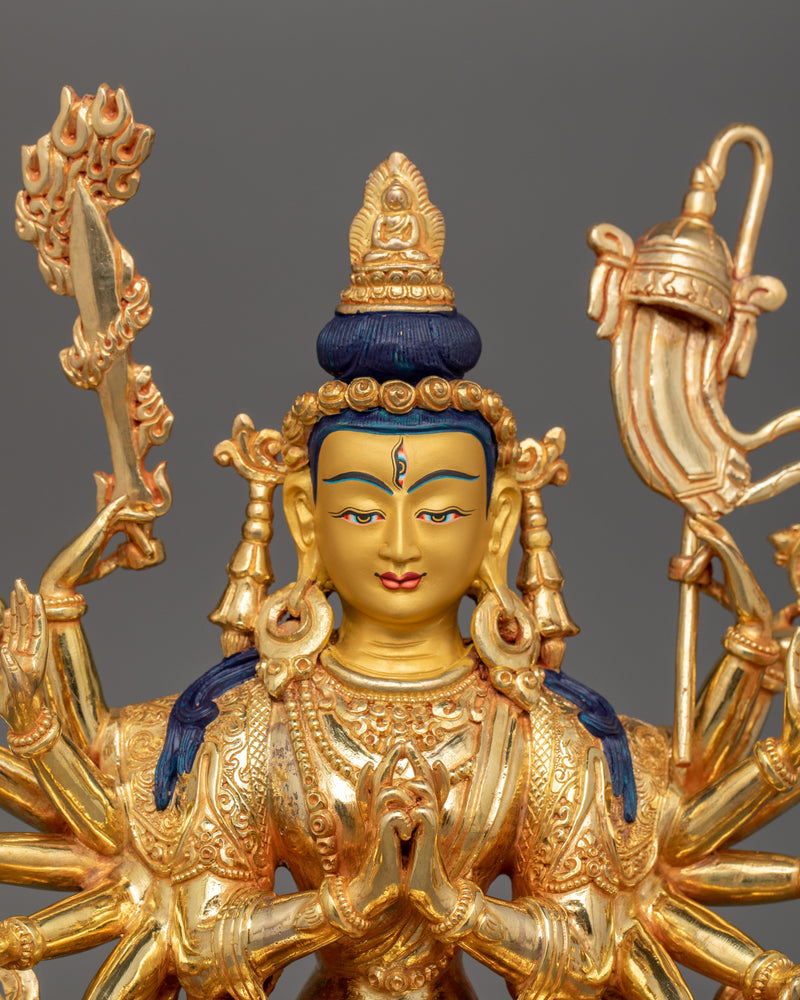 24K Gold Gilded Chundi Sculpture | Goddess of Victory and Prosperity