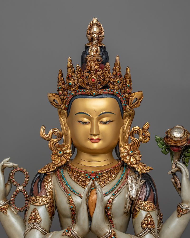 Handcrafted Chenrezig Statue With Sacred Halo | The Symbol of Infinite Compassion