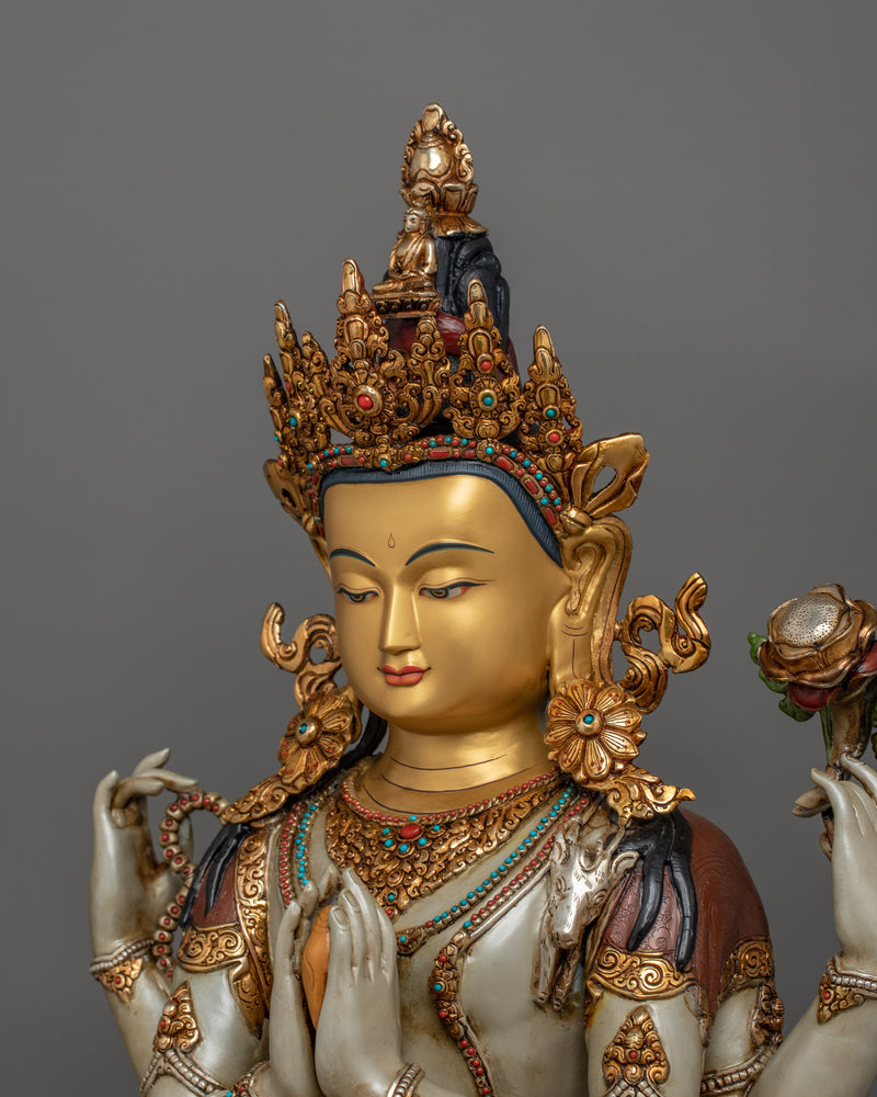 Handcrafted Chenrezig Statue With Sacred Halo | The Symbol of Infinite Compassion