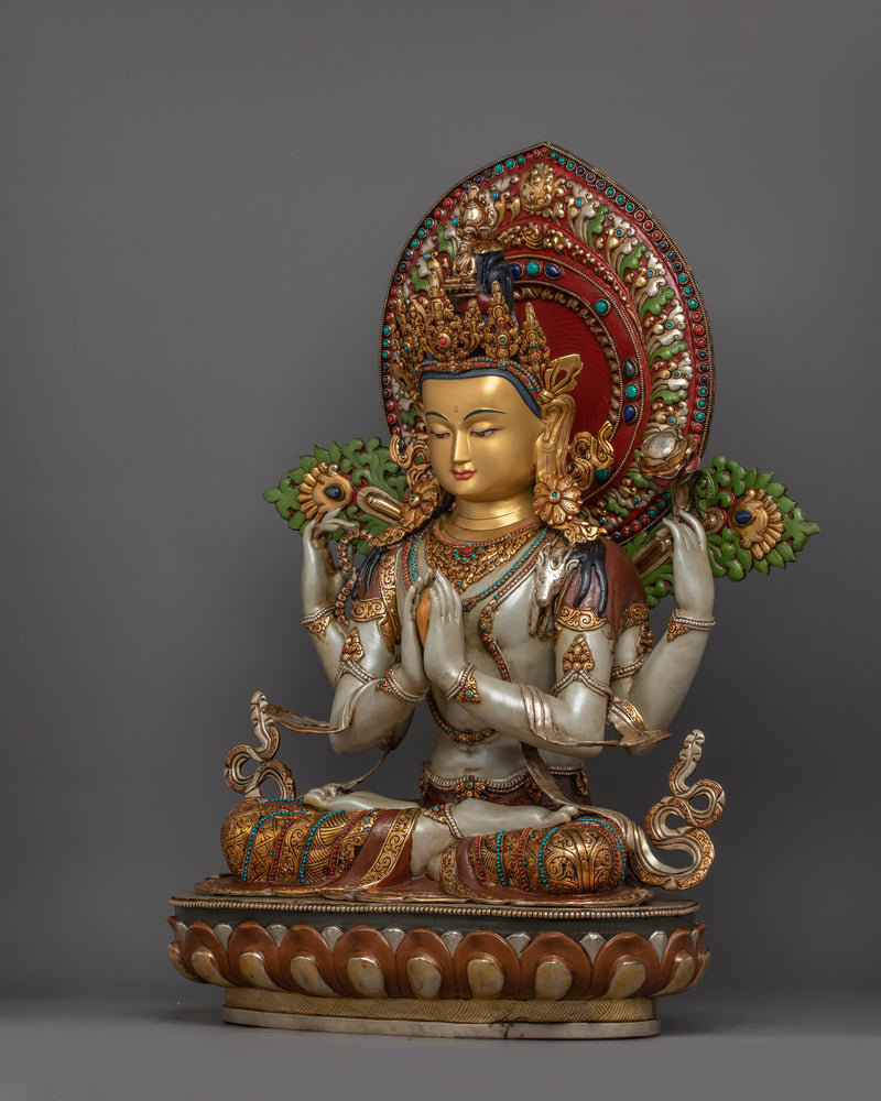 Handcrafted Chenrezig Statue With Sacred Halo | The Symbol of Infinite Compassion