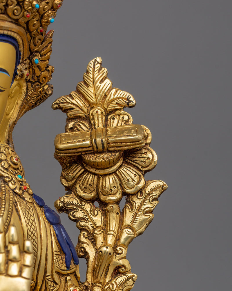 Wisdom God Manjushri Statue | 24K Gold Gilded Tibetan Buddhist Art