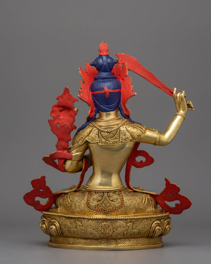 Wisdom God Manjushri Statue | 24K Gold Gilded Tibetan Buddhist Art