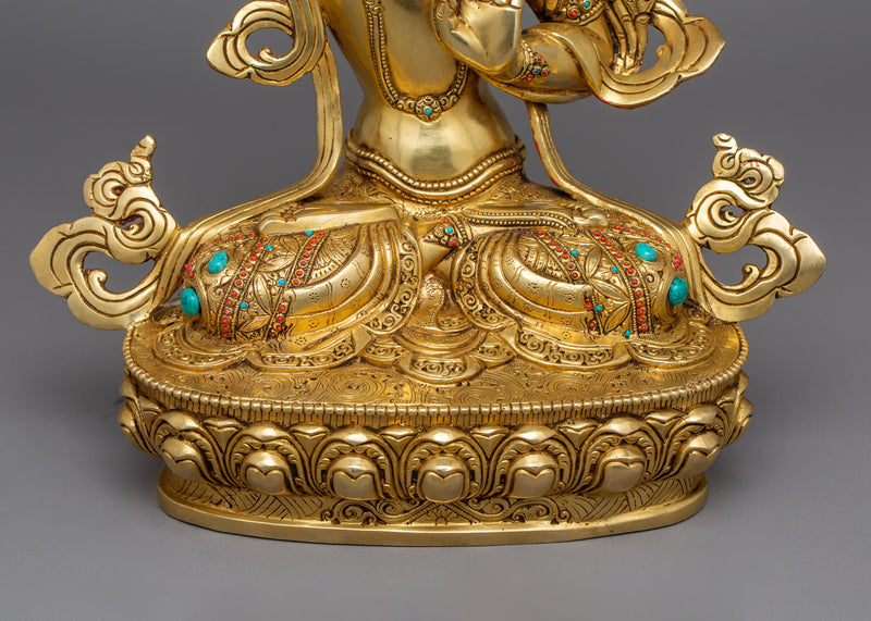 Wisdom God Manjushri Statue | 24K Gold Gilded Tibetan Buddhist Art