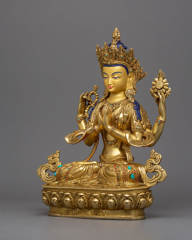 Bodhisattva Chenrezig 13.4 Inches Statue | Four Armed Avalokiteshvara