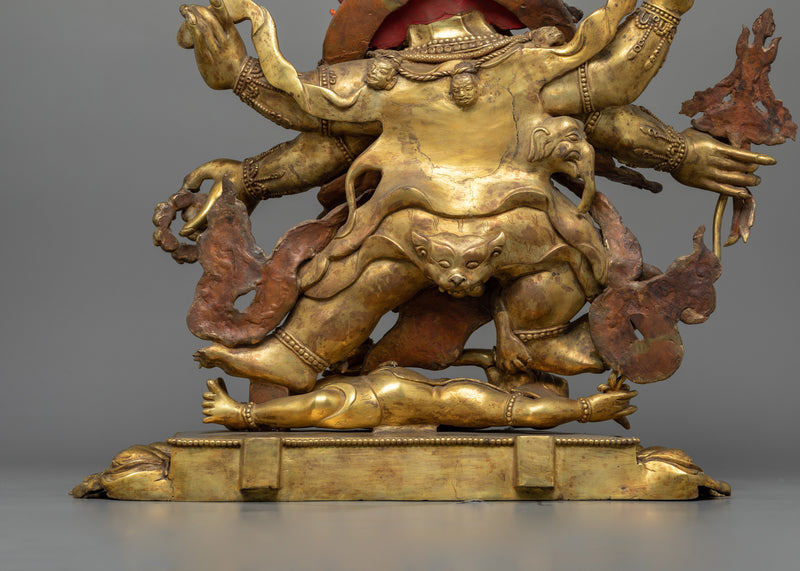 Traditionally Hand-carved Six-Armed Mahakala Figure | Buddhist Guardian of Dharma Statue