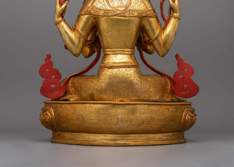 Tibetan Four Armed Handcrafted Chenrezig Statue | Bodhisattva Deity of Compassion