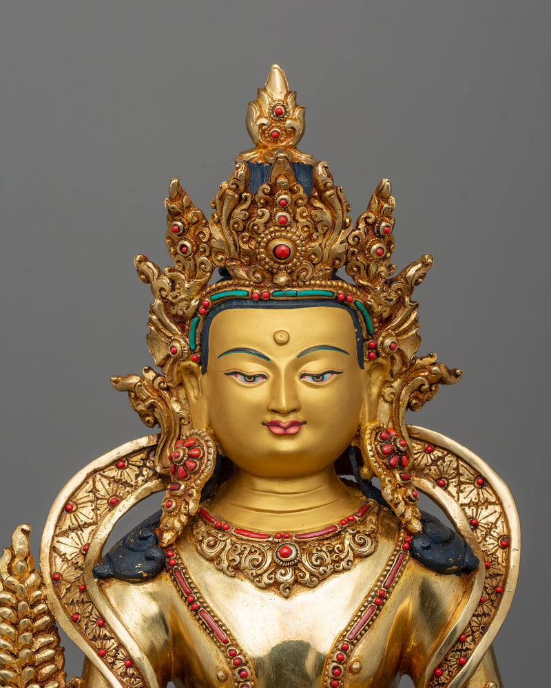 Bodhisattva Kshitigarbha Buddhist Sculpture | 24K Gold Gilded Copper Artwork