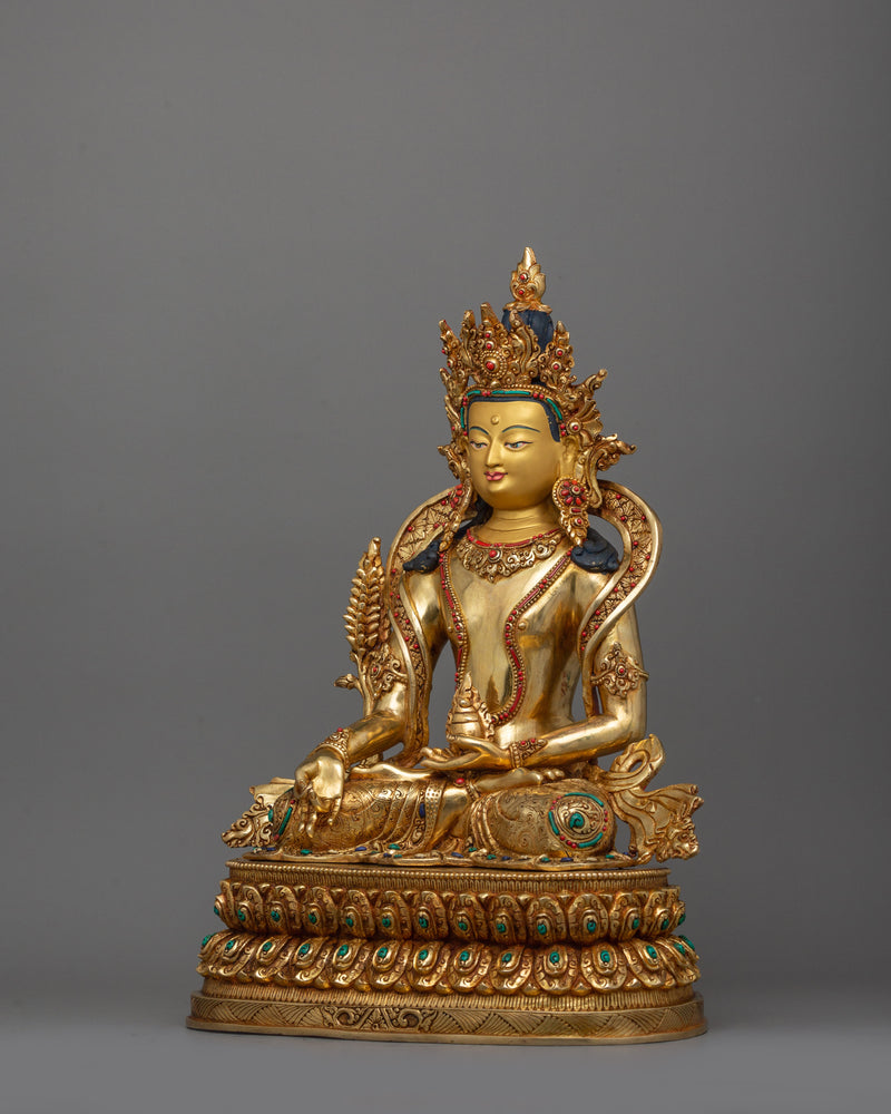 Bodhisattva Kshitigarbha Buddhist Sculpture | 24K Gold Gilded Copper Artwork