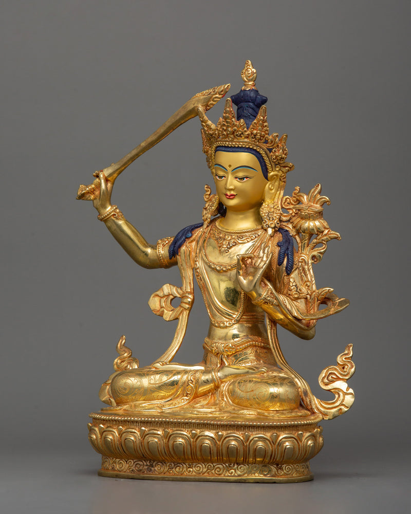 Religious Wisdom Deity Manjushri Statue | Buddhist Sculpture for Enlightenment