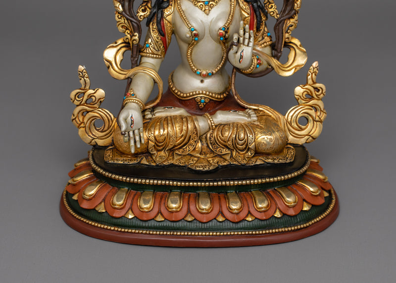 Handcrafted Seven Eyes Deity White Tara Statue | Goddess of Long Life