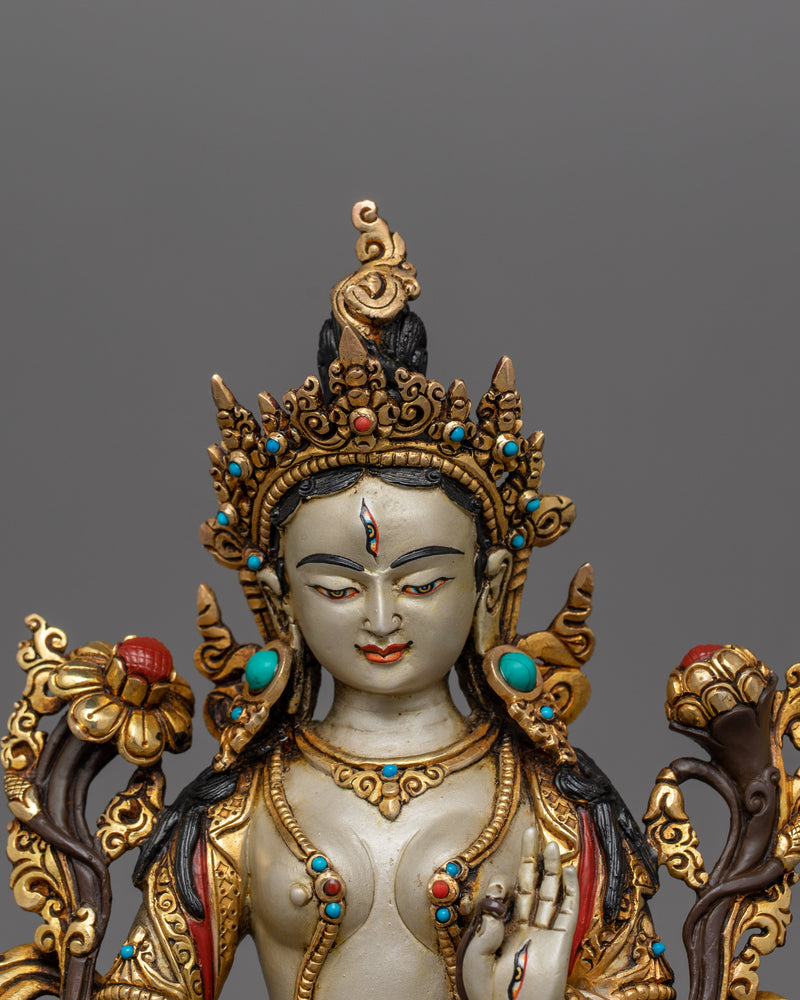 Handcrafted Seven Eyes Deity White Tara Statue | Goddess of Long Life