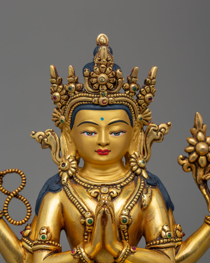 Golden Chenrezig Statue | Four Armed Deity Also known as Avalokitesvara