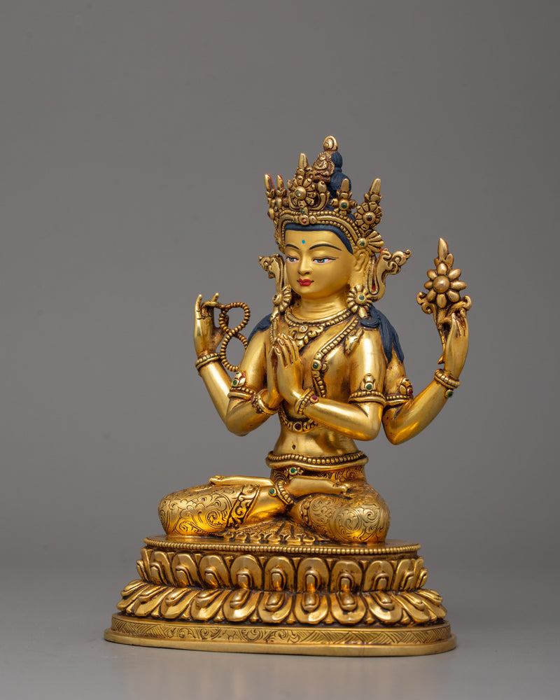 Golden Chenrezig Statue | Four Armed Deity Also known as Avalokitesvara