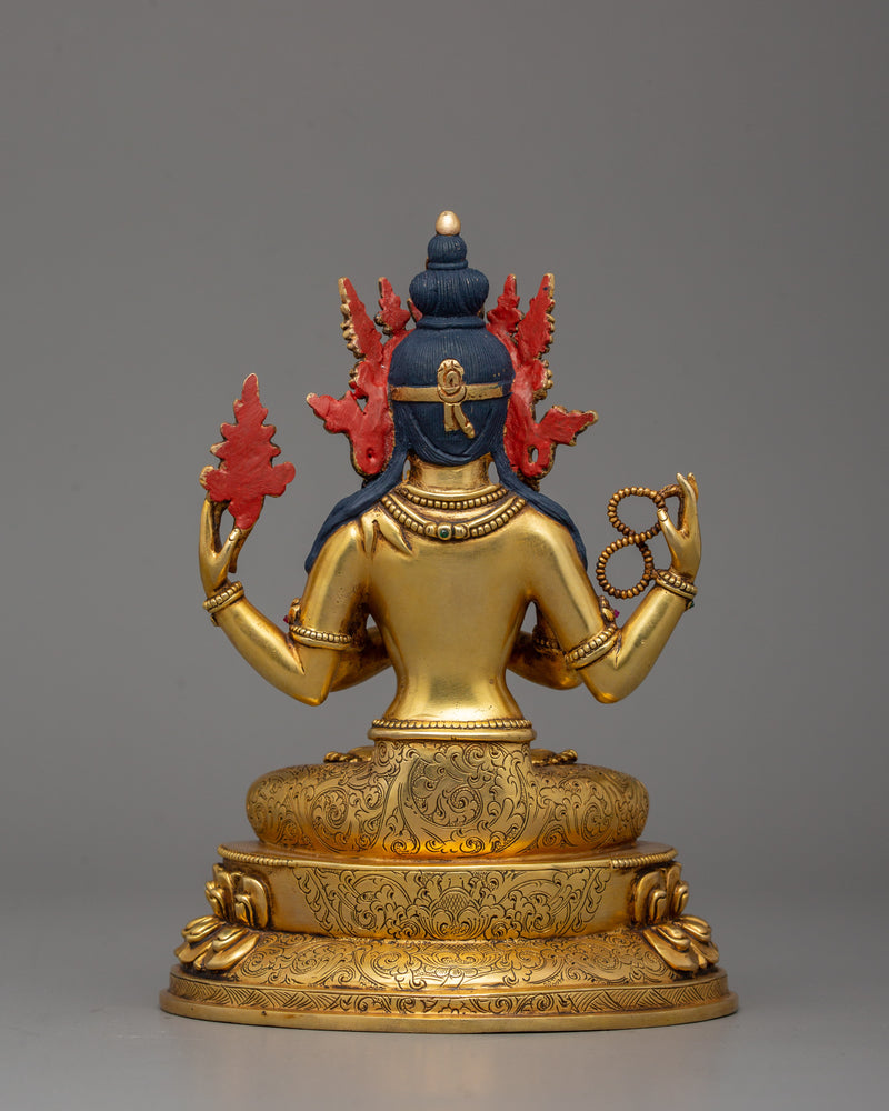 Golden Chenrezig Statue | Four Armed Deity Also known as Avalokitesvara