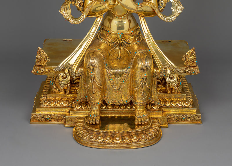 Tibetan Maitreya Buddha Sculpture with Magnificent Throne | Symbol of Wisdom & Hope