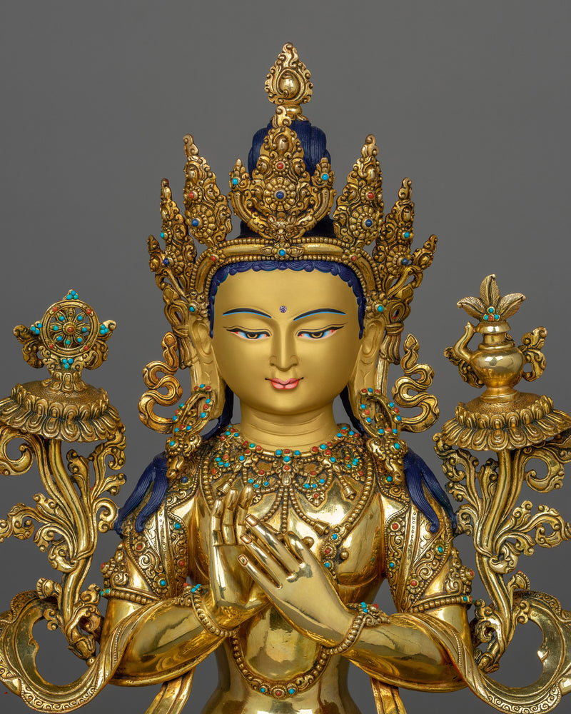 Tibetan Maitreya Buddha Sculpture with Magnificent Throne | Symbol of Wisdom & Hope