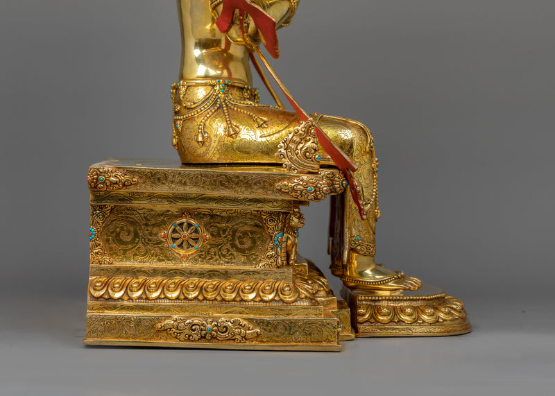 Tibetan Maitreya Buddha Sculpture with Magnificent Throne | Symbol of Wisdom & Hope