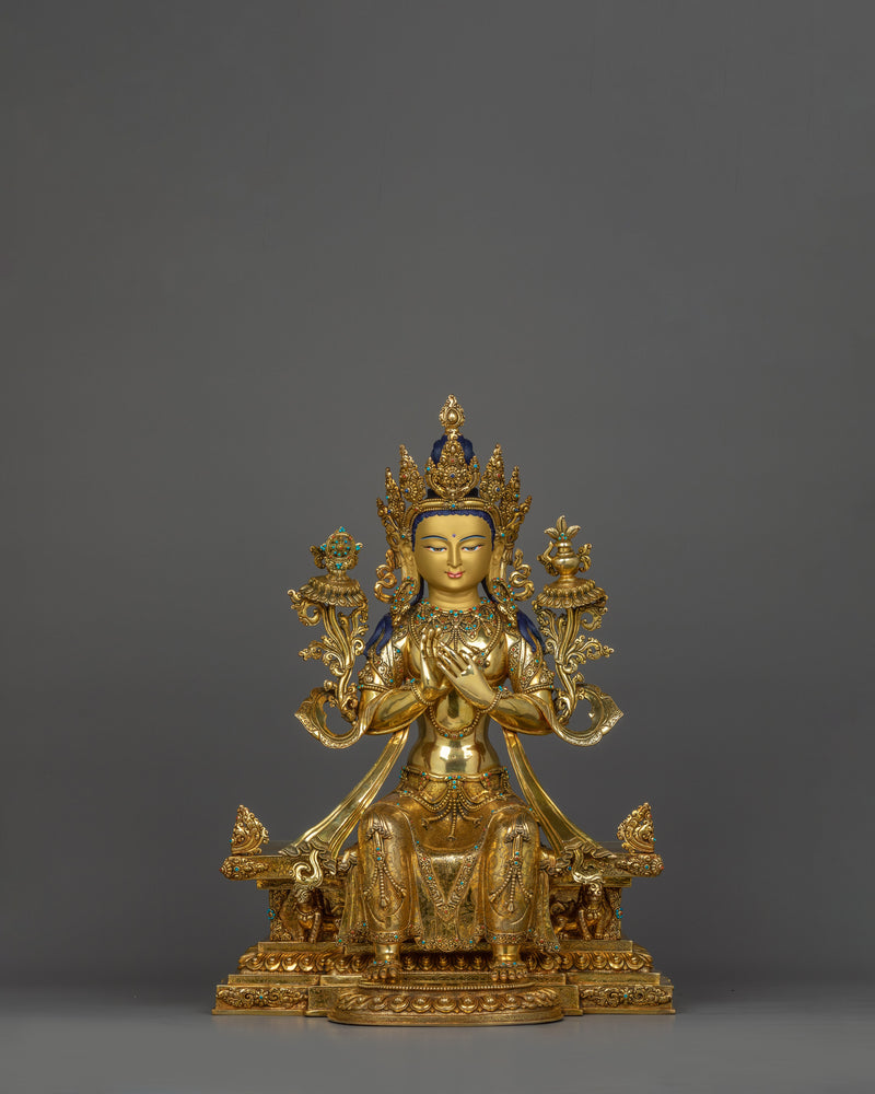 Tibetan Maitreya Buddha Sculpture with Magnificent Throne | Symbol of Wisdom & Hope