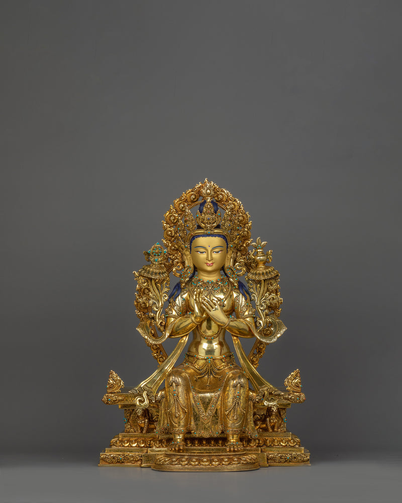 Tibetan Maitreya Buddha Sculpture with Magnificent Throne | Symbol of Wisdom & Hope