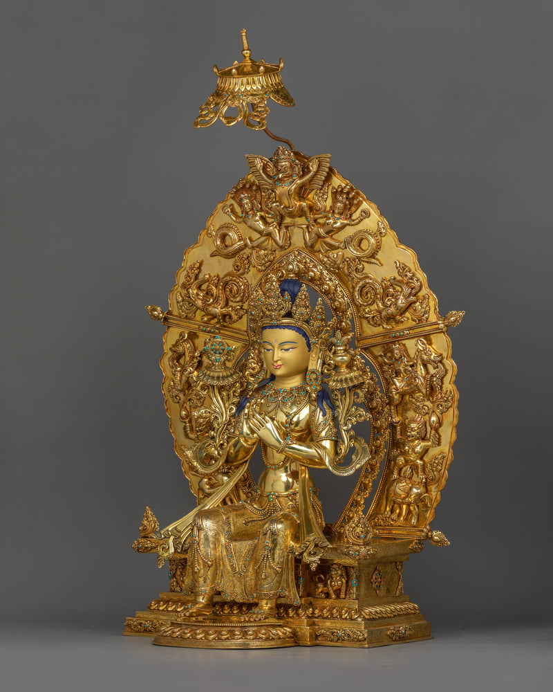 Tibetan Maitreya Buddha Sculpture with Magnificent Throne | Symbol of Wisdom & Hope