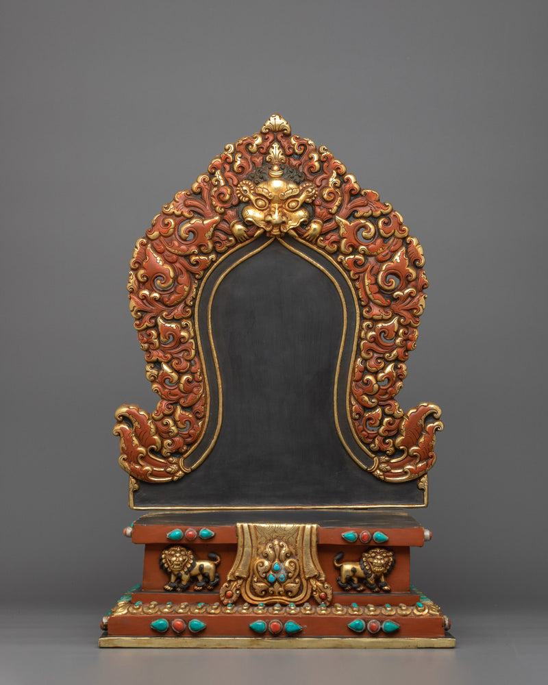 Traditional Statue of Amitayus on a Royal Throne | 24K Gold Gilded Copper Statue