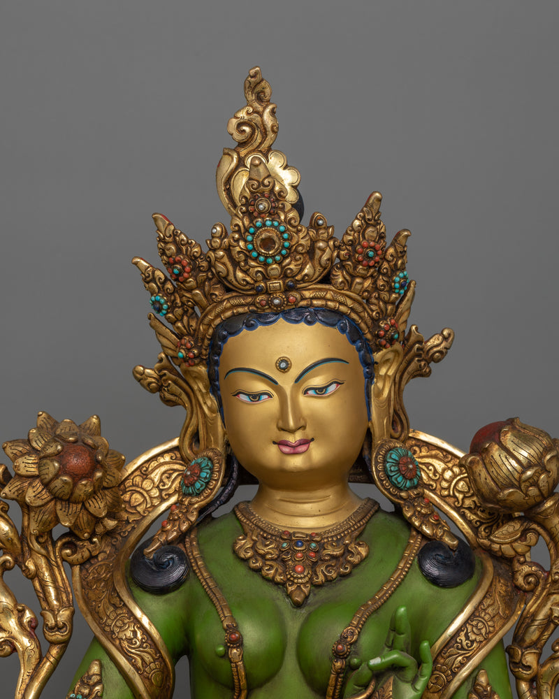 Green Tara Compassionate Savior Sculpture | Goddess of Healing and Protection