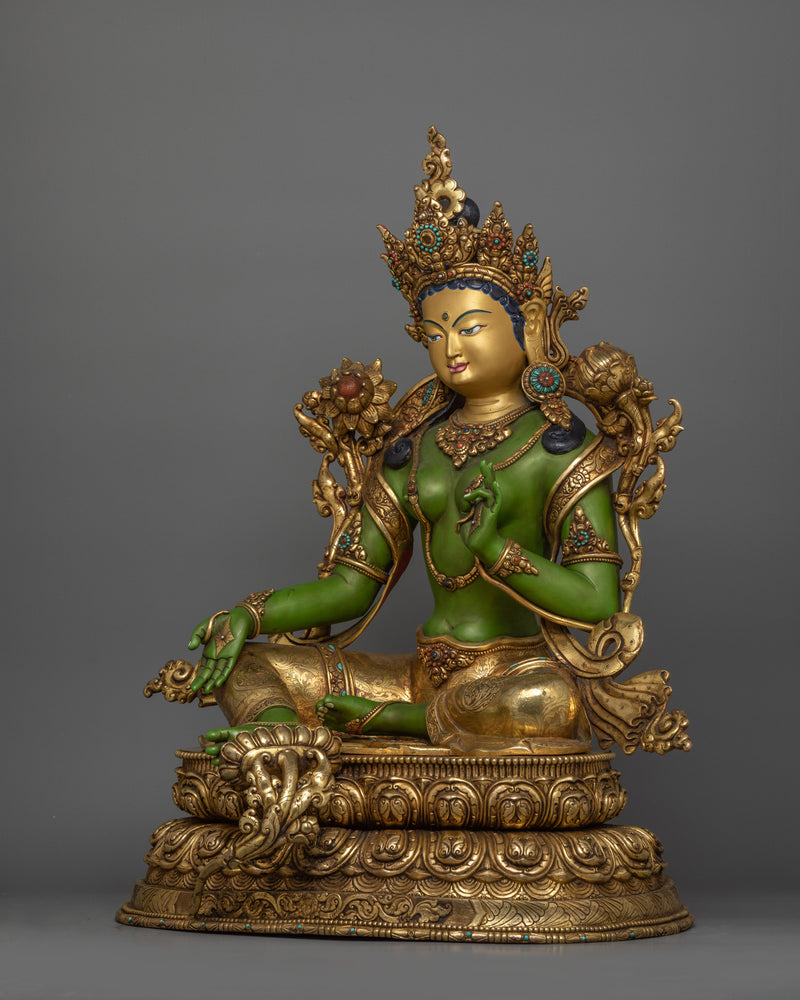 Green Tara Compassionate Savior Sculpture | Goddess of Healing and Protection