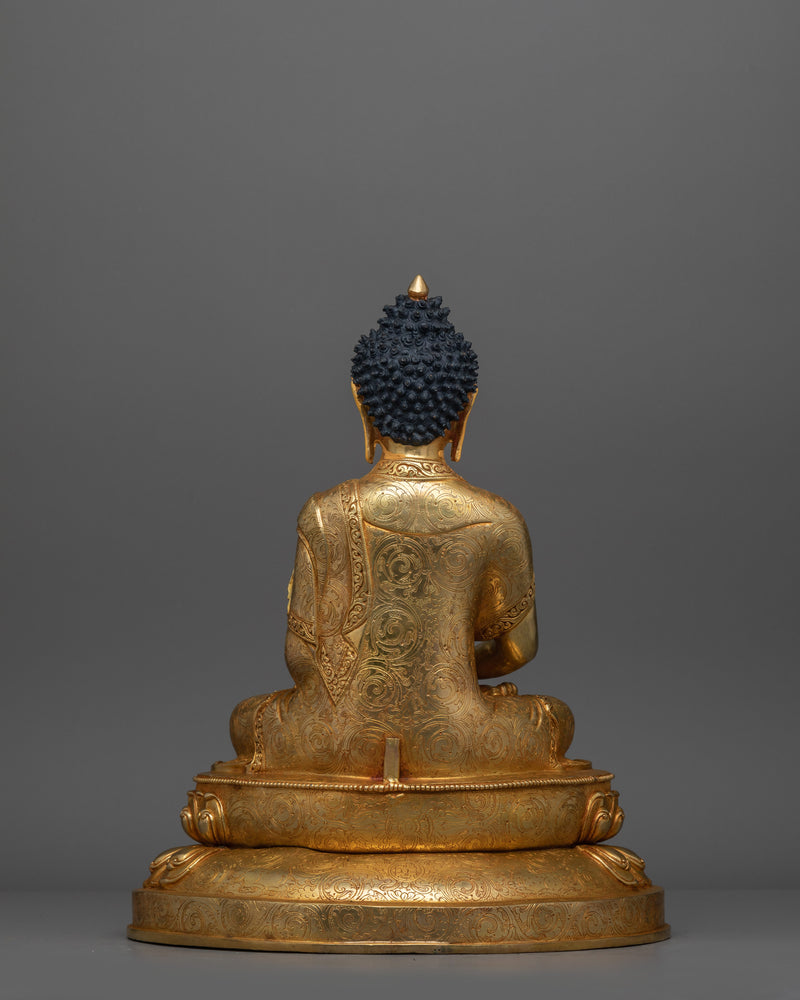 Buddhist Statue of Amitabha Buddha with Halo | 24K Gold Gilded Copper Sculpture