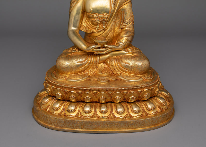 Buddhist Statue of Amitabha Buddha with Halo | 24K Gold Gilded Copper Sculpture