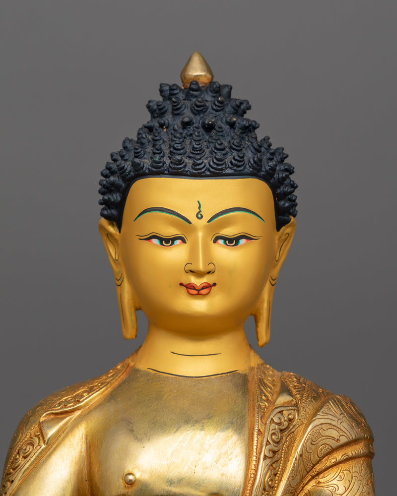 Buddhist Statue of Amitabha Buddha with Halo | 24K Gold Gilded Copper Sculpture