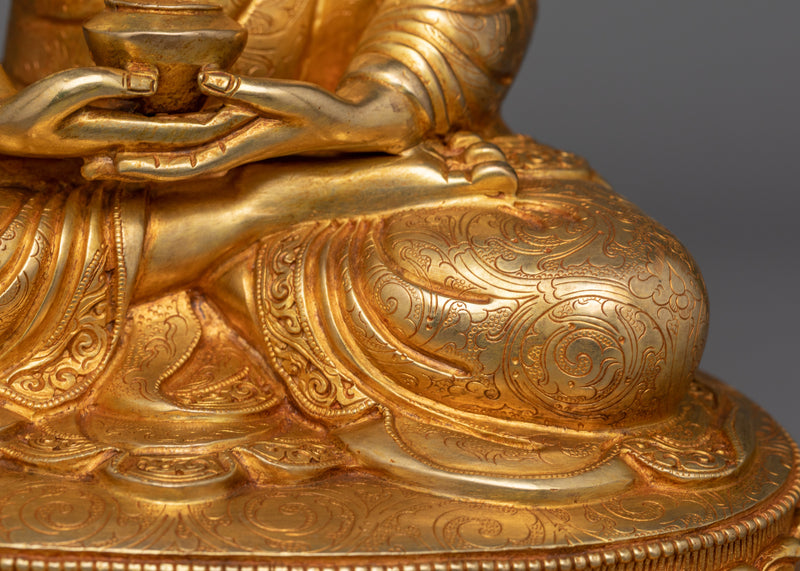 Buddhist Statue of Amitabha Buddha with Halo | 24K Gold Gilded Copper Sculpture