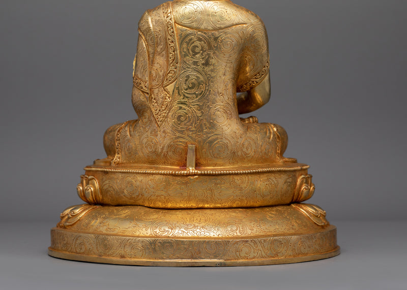 Buddhist Statue of Amitabha Buddha with Halo | 24K Gold Gilded Copper Sculpture