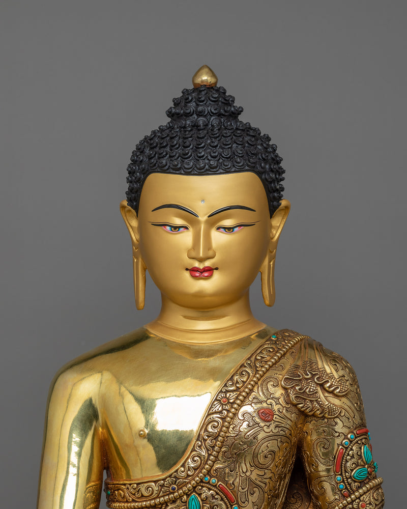 Handcrafted Gautama Buddha Sculpture | 24K Gold Gilded Buddhist Artwork