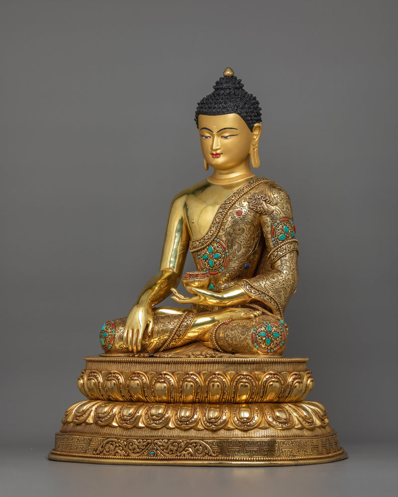 Handcrafted Gautama Buddha Sculpture | 24K Gold Gilded Buddhist Artwork