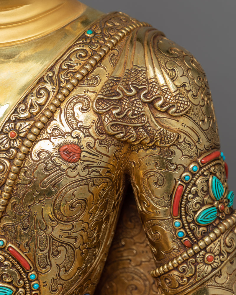 Handcrafted Gautama Buddha Sculpture | 24K Gold Gilded Buddhist Artwork