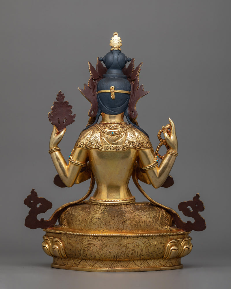 Four Armed Chenrezig Bodhisattva Figurine | Traditional Nepalese Artwork