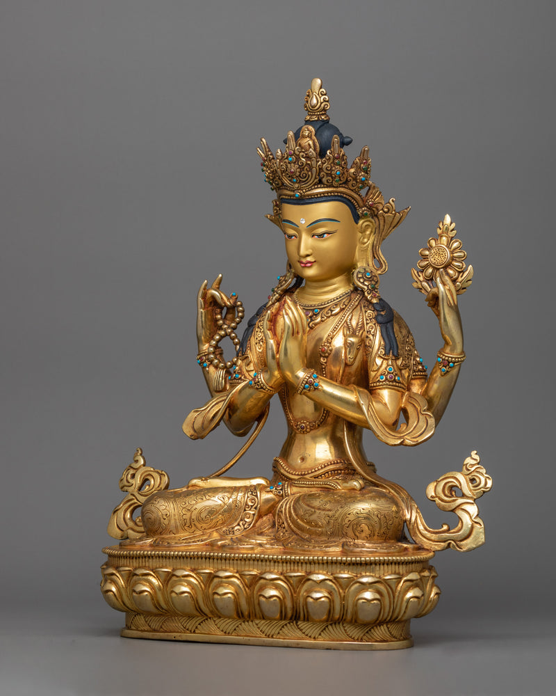 Four Armed Chenrezig Bodhisattva Figurine | Traditional Nepalese Artwork