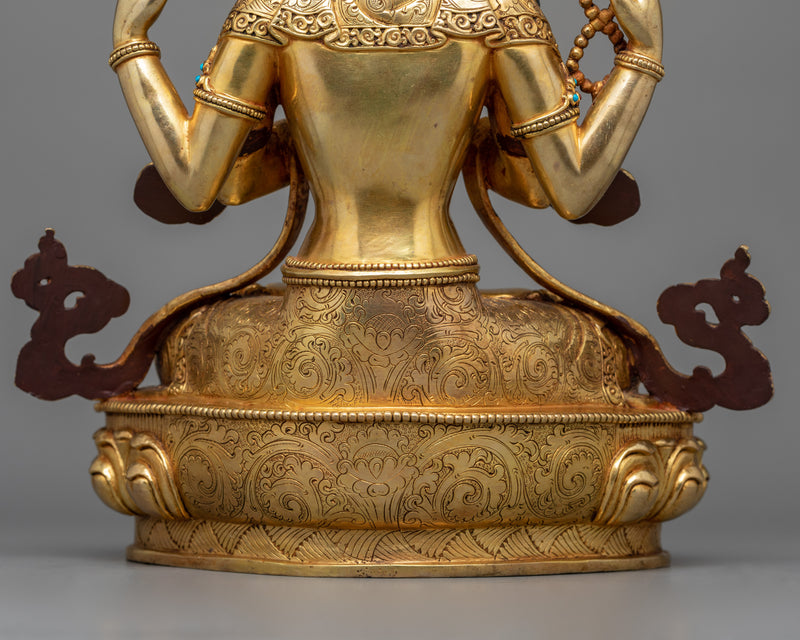 Four Armed Chenrezig Bodhisattva Figurine | Traditional Nepalese Artwork