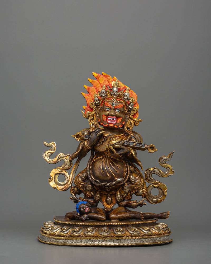 Shakya Mahakala Tibetan Buddhism Statue | 24K Gold Gilded Himalayan Protector Deity